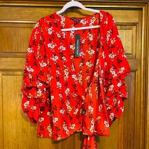 Red Floral Wrap Shirt